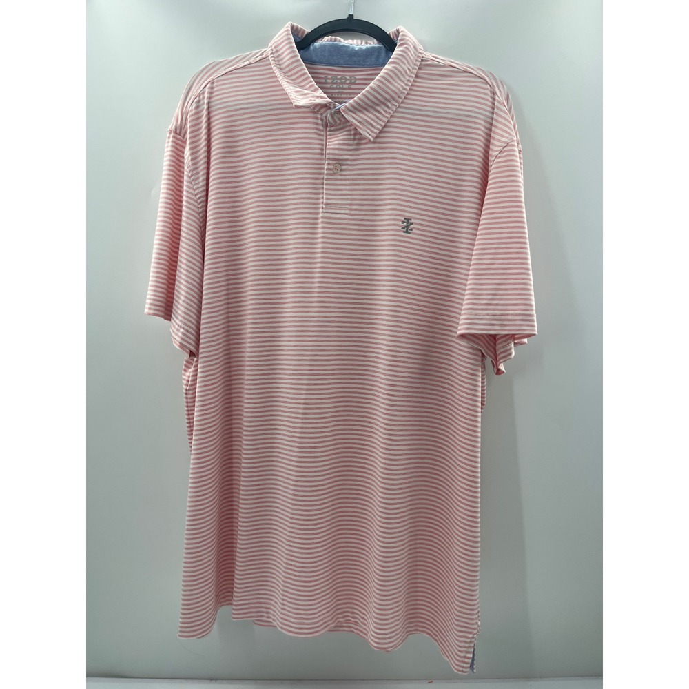 IZOD Golf Mens XXL Pink White Striped Short Sleeve Stretch Polo Shirt 1678